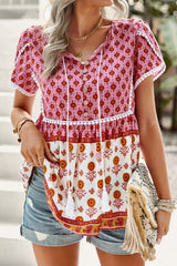 Bohemian Tie Neck Buttoned Blouse - SHE BADDY© ONLINE WOMEN FASHION & CLOTHING STORE