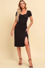 Ruched Sweetheart Neck Short Sleeve Slit Dress - SHE BADDY© ONLINE WOMEN FASHION & CLOTHING STORE