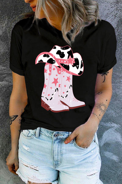 Cowboy Hat and Boots Graphic Tee - SHE BADDY© ONLINE WOMEN FASHION & CLOTHING STORE