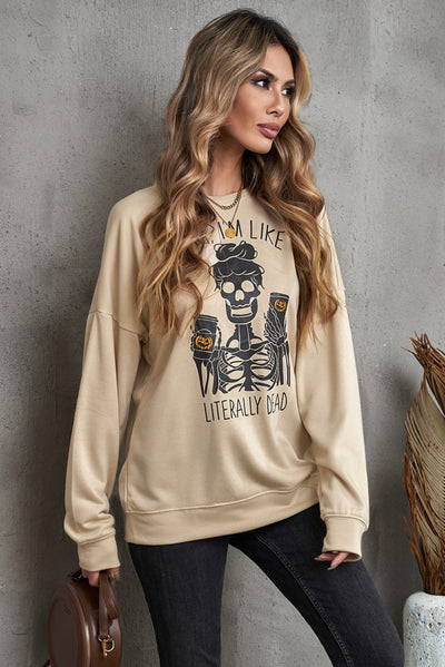 Halloween Skeleton Graphic Dropped Shoulder Sweatshirt - SHE BADDY© ONLINE WOMEN FASHION & CLOTHING STORE