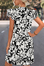 Floral Tie Neck Butterfly Sleeve Dress - SHE BADDY© ONLINE WOMEN FASHION & CLOTHING STORE