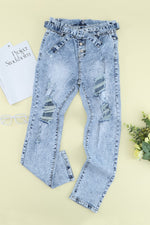 Acid Wash Belted Button Fly Distressed Jeans - SHE BADDY© ONLINE WOMEN FASHION & CLOTHING STORE