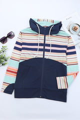 Striped Color Block Zip Up Jacket - SHE BADDY© ONLINE WOMEN FASHION & CLOTHING STORE