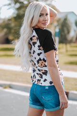 Printed Zip-Collar Short Raglan Sleeve Tee - SHE BADDY© ONLINE WOMEN FASHION & CLOTHING STORE