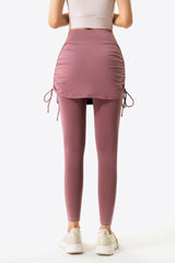 Drawstring Ruched Faux Layered Yoga Leggings - SHE BADDY© ONLINE WOMEN FASHION & CLOTHING STORE