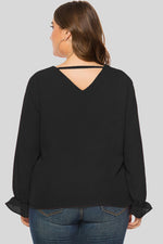 Plus Size Cutout Flounce Sleeve Blouse - SHE BADDY© ONLINE WOMEN FASHION & CLOTHING STORE