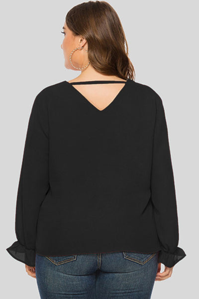 Plus Size Cutout Flounce Sleeve Blouse - SHE BADDY© ONLINE WOMEN FASHION & CLOTHING STORE