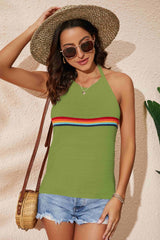 Rainbow Stripe Halter Neck Knit Tank - SHE BADDY© ONLINE WOMEN FASHION & CLOTHING STORE