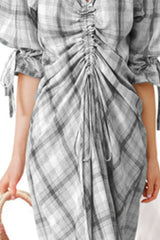 Plus Size Plaid Drawstring Detail Flounce Sleeve Dress - SHE BADDY© ONLINE WOMEN FASHION & CLOTHING STORE