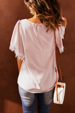 Lace Trim Flutter Sleeve Blouse - SHE BADDY© ONLINE WOMEN FASHION & CLOTHING STORE