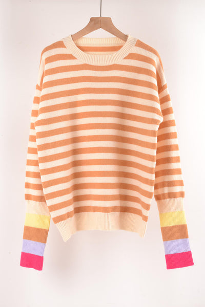 Warm Spice Striped Round Neck Sweater - SHE BADDY© ONLINE WOMEN FASHION & CLOTHING STORE
