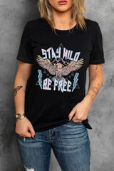 STAY WILD BE FREE Graphic Round Neck Tee - SHE BADDY© ONLINE WOMEN FASHION & CLOTHING STORE