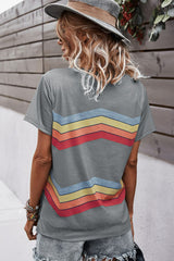 Multicolored Chevron Stripe Round Neck Side Slit T-Shirt - SHE BADDY© ONLINE WOMEN FASHION & CLOTHING STORE