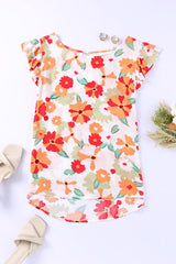 Floral Flutter Sleeve Round Neck Blouse - SHE BADDY© ONLINE WOMEN FASHION & CLOTHING STORE