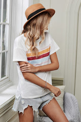 Striped Dropped Shoulder Round Neck Tee - SHE BADDY© ONLINE WOMEN FASHION & CLOTHING STORE