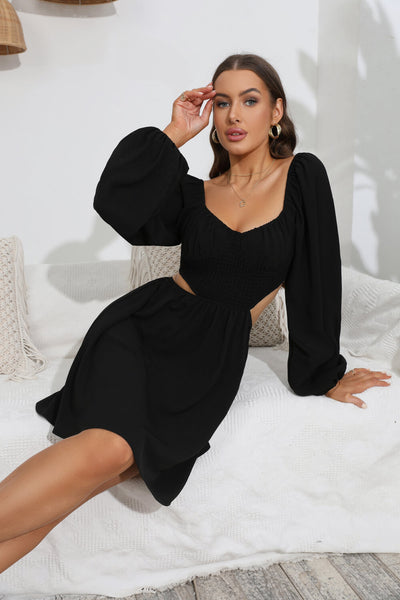 Cutout Long Balloon Sleeve Dress - SHE BADDY© ONLINE WOMEN FASHION & CLOTHING STORE
