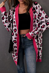 Leopard Contrast Trim Open Front Longline Cardigan - SHE BADDY© ONLINE WOMEN FASHION & CLOTHING STORE