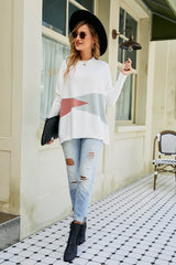 Color Block Round Neck Side Slit Sweater - SHE BADDY© ONLINE WOMEN FASHION & CLOTHING STORE