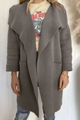 Waterfall Collar Brushed Longline Coat with Pockets - SHE BADDY© ONLINE WOMEN FASHION & CLOTHING STORE