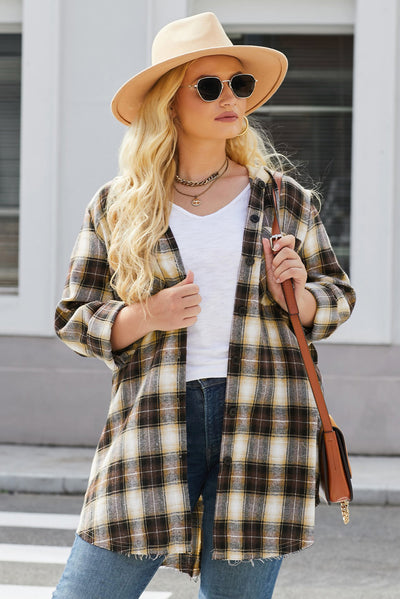 Plus Size Plaid Curved Hem Button Front Shirt - SHE BADDY© ONLINE WOMEN FASHION & CLOTHING STORE