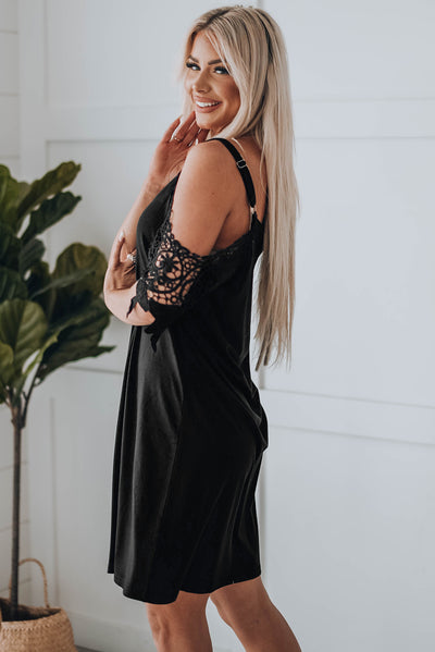 Spliced Lace Cold-Shoulder Mini Dress - SHE BADDY© ONLINE WOMEN FASHION & CLOTHING STORE