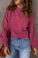 Ribbed Trim Balloon Sleeve Sweater - SHE BADDY© ONLINE WOMEN FASHION & CLOTHING STORE