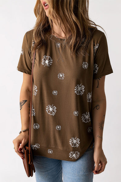 Dandelion Print Round Neck Tee - SHE BADDY© ONLINE WOMEN FASHION & CLOTHING STORE