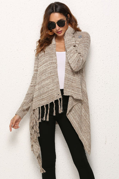 One-Button Tassel Tie Asymmetrical Hem Cardigan - SHE BADDY© ONLINE WOMEN FASHION & CLOTHING STORE