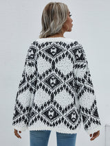 Geometric Print Chunky Knit Sweater - SHE BADDY© ONLINE WOMEN FASHION & CLOTHING STORE