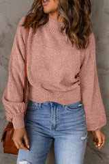 Ribbed Trim Balloon Sleeve Sweater - SHE BADDY© ONLINE WOMEN FASHION & CLOTHING STORE