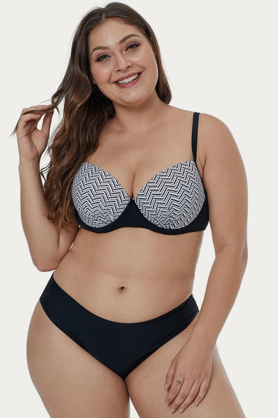 Waves Print Plus Size Bikini Set - SHE BADDY© ONLINE WOMEN FASHION & CLOTHING STORE