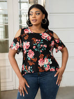 Plus Size Cold-Shoulder Round Neck Curved Hem Tee - SHE BADDY© ONLINE WOMEN FASHION & CLOTHING STORE