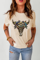 Graphic Cuffed Short Sleeve Crewneck Tee - SHE BADDY© ONLINE WOMEN FASHION & CLOTHING STORE