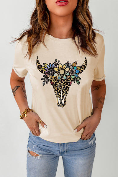 Graphic Cuffed Short Sleeve Crewneck Tee - SHE BADDY© ONLINE WOMEN FASHION & CLOTHING STORE