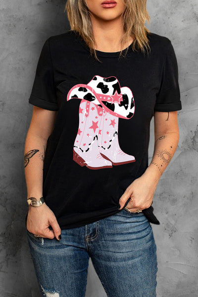 Cowboy Hat and Boots Graphic Tee - SHE BADDY© ONLINE WOMEN FASHION & CLOTHING STORE