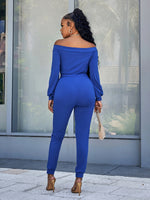 Lace-Up Off-Shoulder Long Sleeve Jumpsuit - SHE BADDY© ONLINE WOMEN FASHION & CLOTHING STORE
