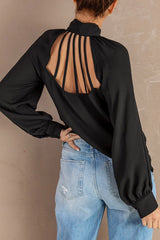 Tie Neck Strappy Back Shirt - SHE BADDY© ONLINE WOMEN FASHION & CLOTHING STORE