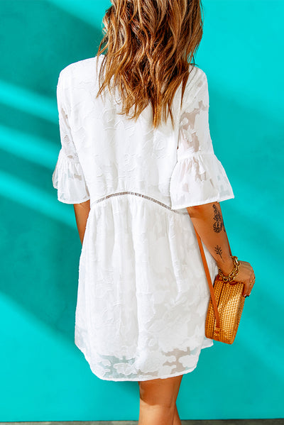 Applique V-Neck Flounce Sleeve Mini Dress - SHE BADDY© ONLINE WOMEN FASHION & CLOTHING STORE