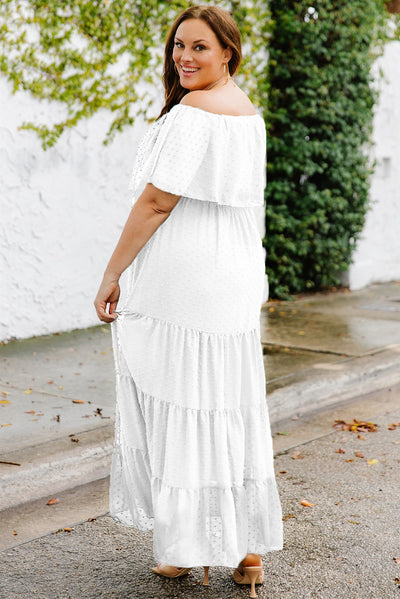 Plus Size Swiss Dot Off-Shoulder Tiered Dress - SHE BADDY© ONLINE WOMEN FASHION & CLOTHING STORE