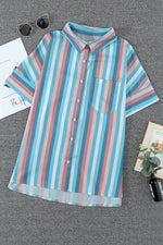 Striped Collared Neck Button-down Pocketed Top - SHE BADDY© ONLINE WOMEN FASHION & CLOTHING STORE