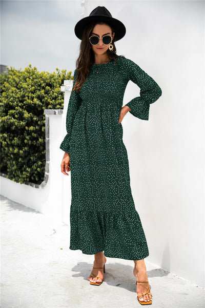 Printed Puff Sleeve Ruffle Maxi Dress - SHE BADDY© ONLINE WOMEN FASHION & CLOTHING STORE