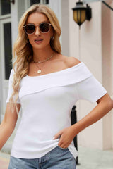 Asymmetrical Neck Rib-Knit Top - SHE BADDY© ONLINE WOMEN FASHION & CLOTHING STORE