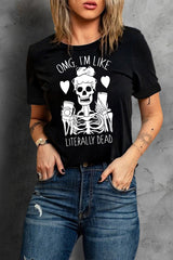 Halloween Skeleton Graphic Round Neck Tee - SHE BADDY© ONLINE WOMEN FASHION & CLOTHING STORE