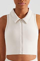 Zip Up Collared Cropped Sports Top - SHE BADDY© ONLINE WOMEN FASHION & CLOTHING STORE