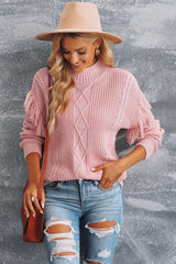 Fringe Detail Mixed Knit Sweater - SHE BADDY© ONLINE WOMEN FASHION & CLOTHING STORE