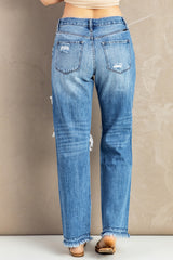 Frayed Hem Distressed Jeans with Pockets - SHE BADDY© ONLINE WOMEN FASHION & CLOTHING STORE