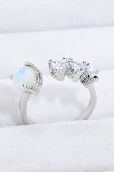 Natural Moonstone and Zircon Heart Open Ring - SHE BADDY© ONLINE WOMEN FASHION & CLOTHING STORE