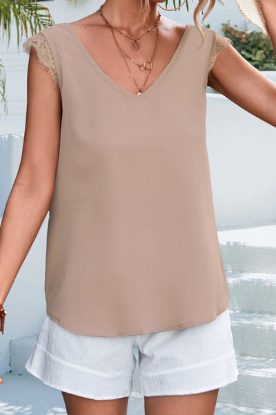 Lace Detail Eyelash Trim V-Neck Tank - SHE BADDY© ONLINE WOMEN FASHION & CLOTHING STORE