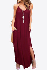 Split Spaghetti Strap Maxi Dress with Pockets - SHE BADDY© ONLINE WOMEN FASHION & CLOTHING STORE