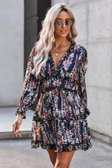 Floral Frill Trim Plunge Flounce Sleeve Dress - SHE BADDY© ONLINE WOMEN FASHION & CLOTHING STORE